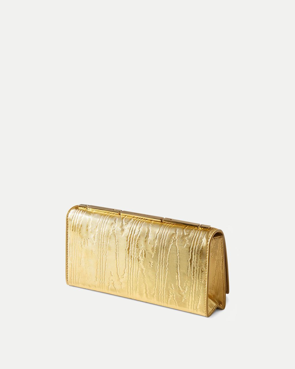 Veronica Beard Textured metallic gold structured rectangular clutch bag.