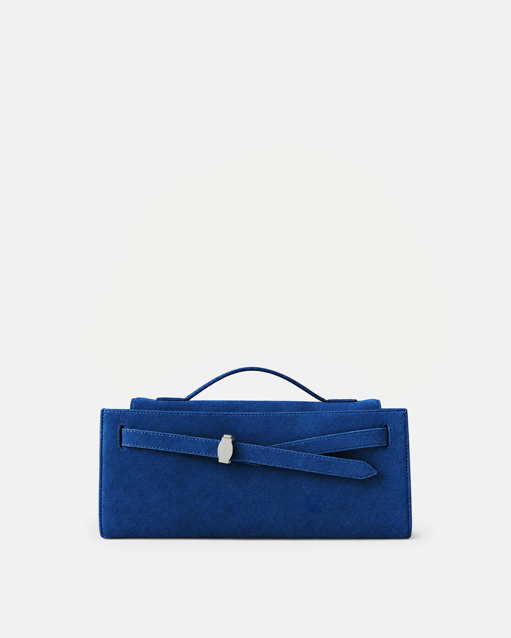 Veronica Beard Blue suede structured handbag with silver clasp.