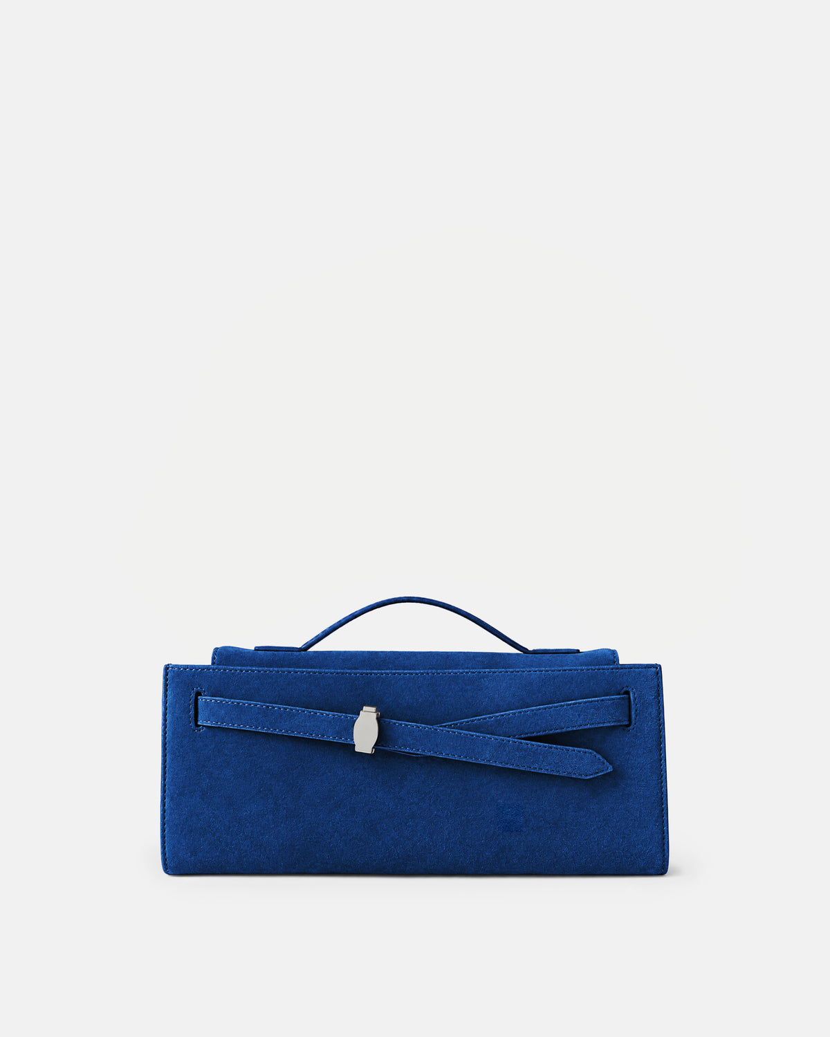 Veronica Beard Blue suede structured handbag with silver clasp.