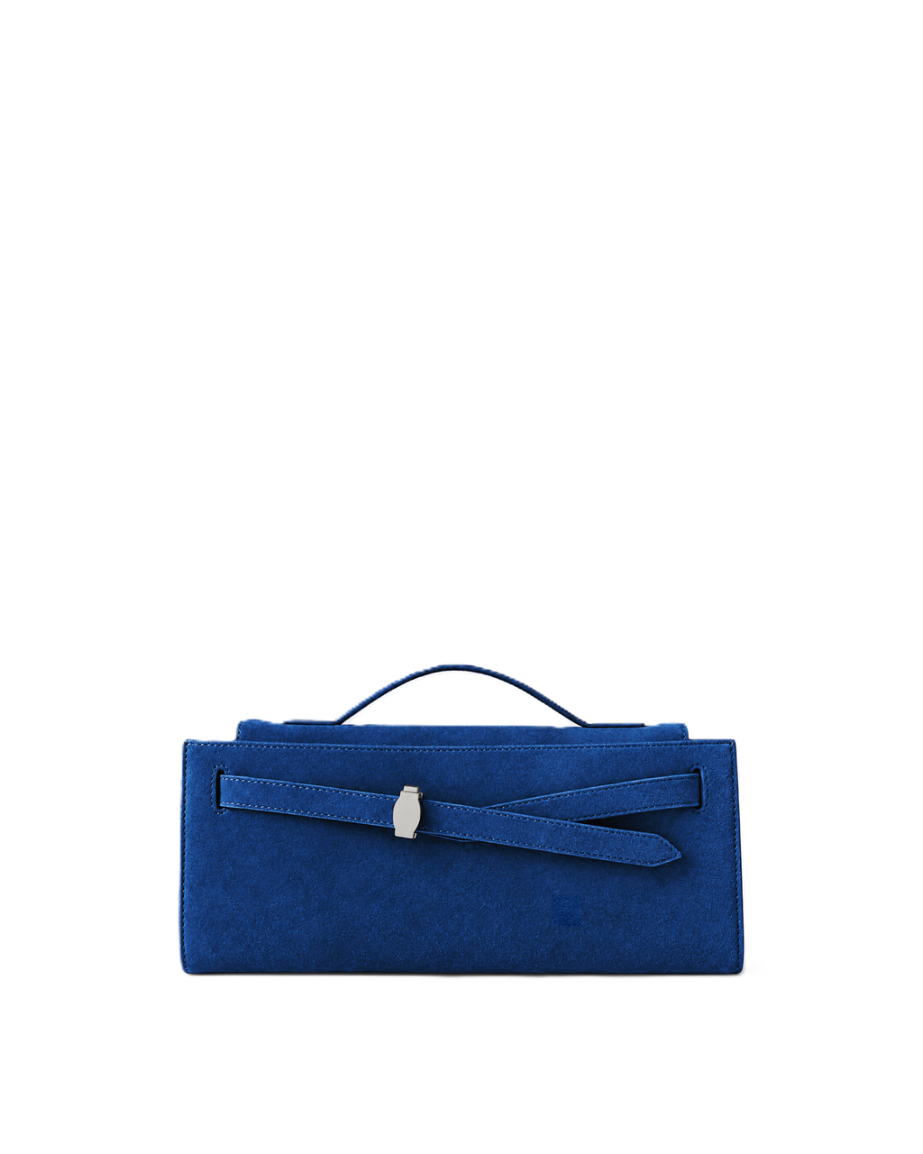 Veronica Beard Blue suede structured handbag with silver clasp.
