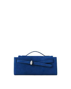 Veronica Beard Blue suede structured handbag with silver clasp.