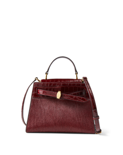 Veronica Beard Burgundy crocodile embossed leather handbag with gold hardware.