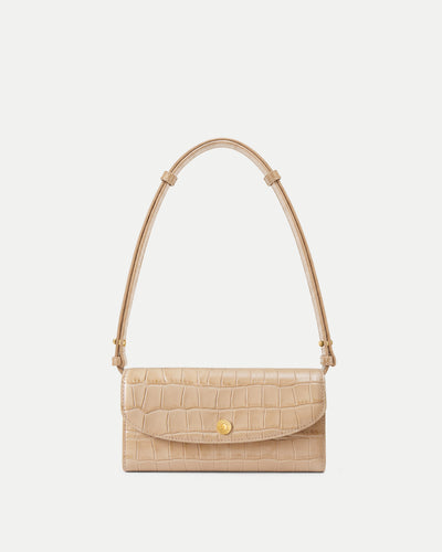 Veronica Beard Beige crocodile embossed leather shoulder bag.