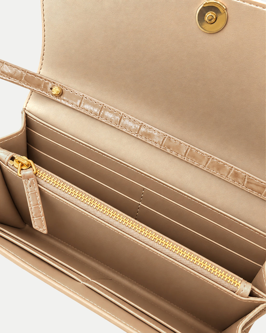 Veronica Beard Beige embossed faux leather wallet, gold zipper.