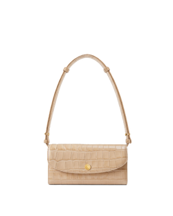 Veronica Beard Beige crocodile-embossed leather structured shoulder bag.