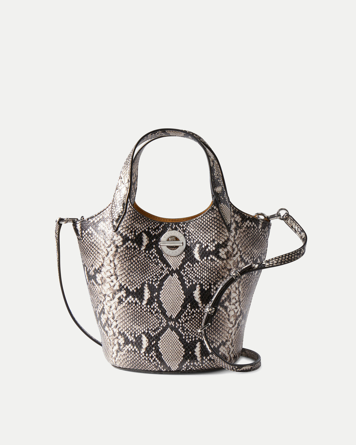 Veronica Beard Black and white snakeskin patterned leather handbag.