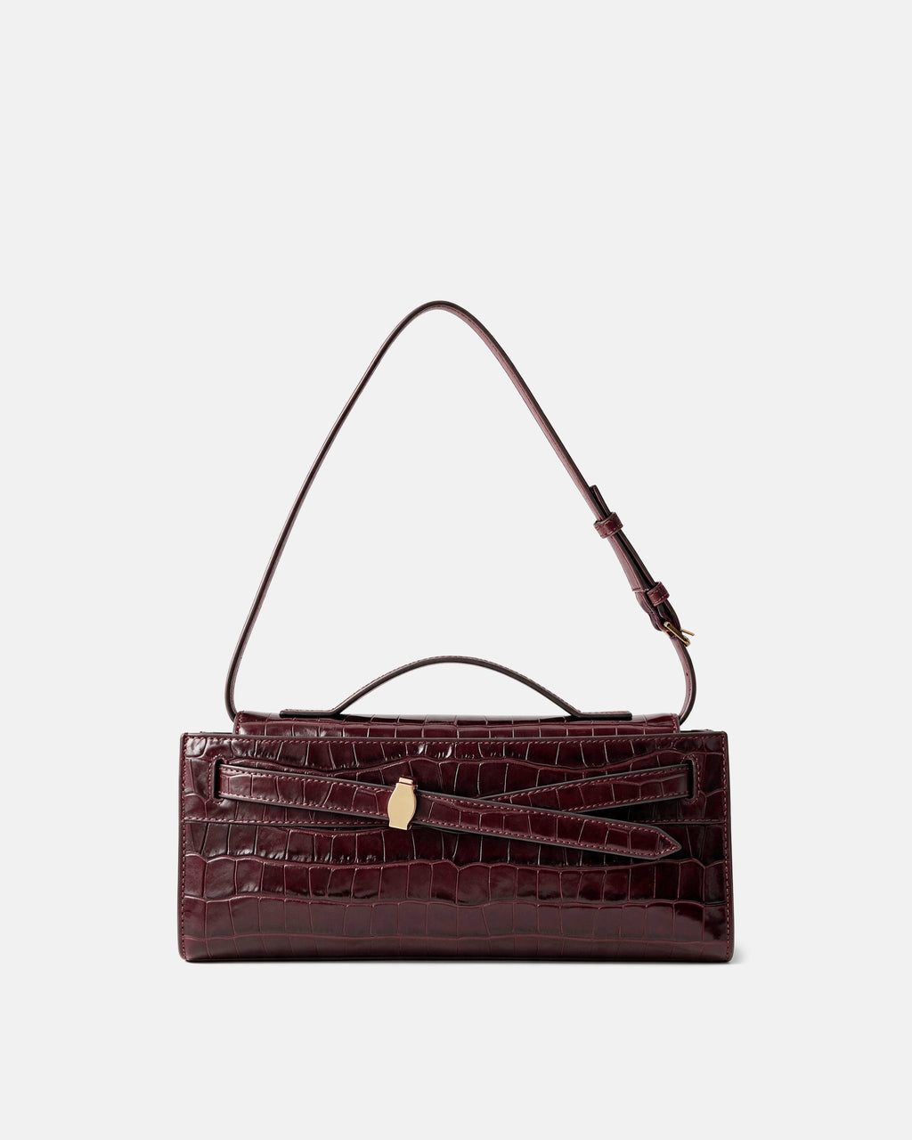 Veronica Beard Burgundy faux-crocodile structured shoulder bag.