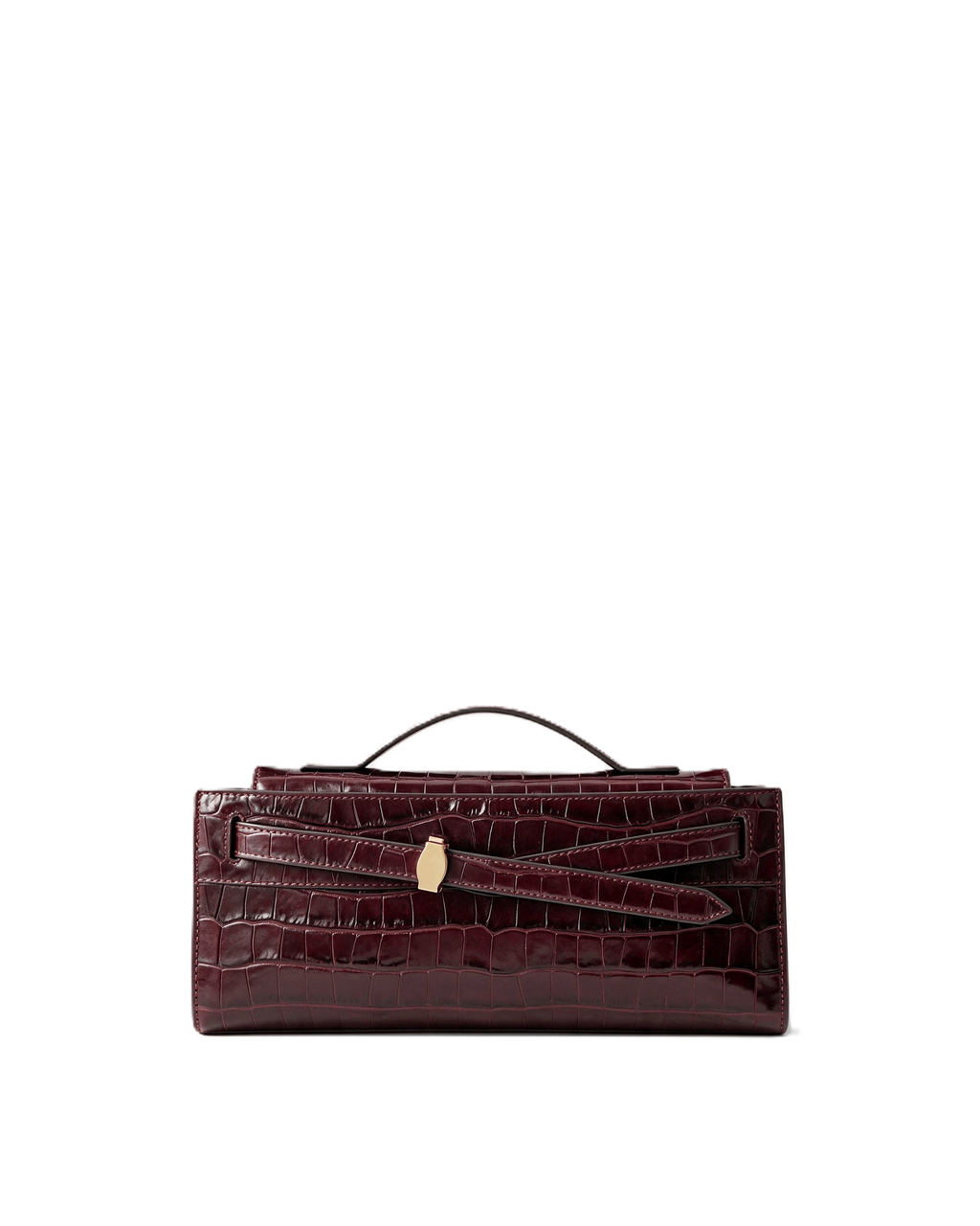 Veronica Beard Burgundy embossed leather structured handbag with gold clasp.