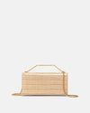 Veronica Beard Beige embossed leather handbag with gold handle and chain.