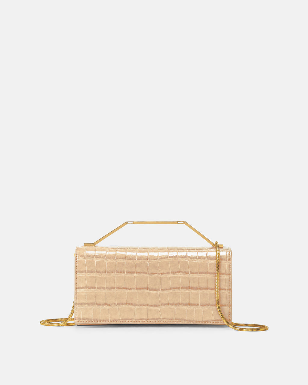 Veronica Beard Beige embossed leather handbag with gold handle and chain.
