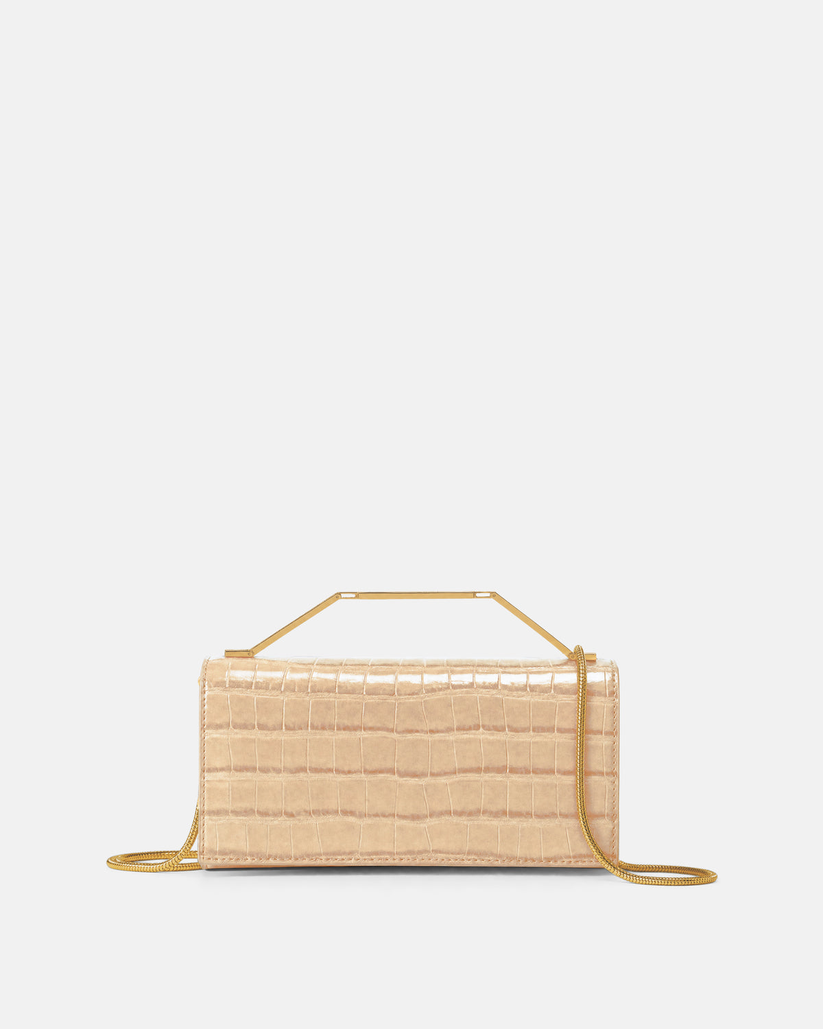 Veronica Beard Beige embossed leather handbag with gold handle and chain.