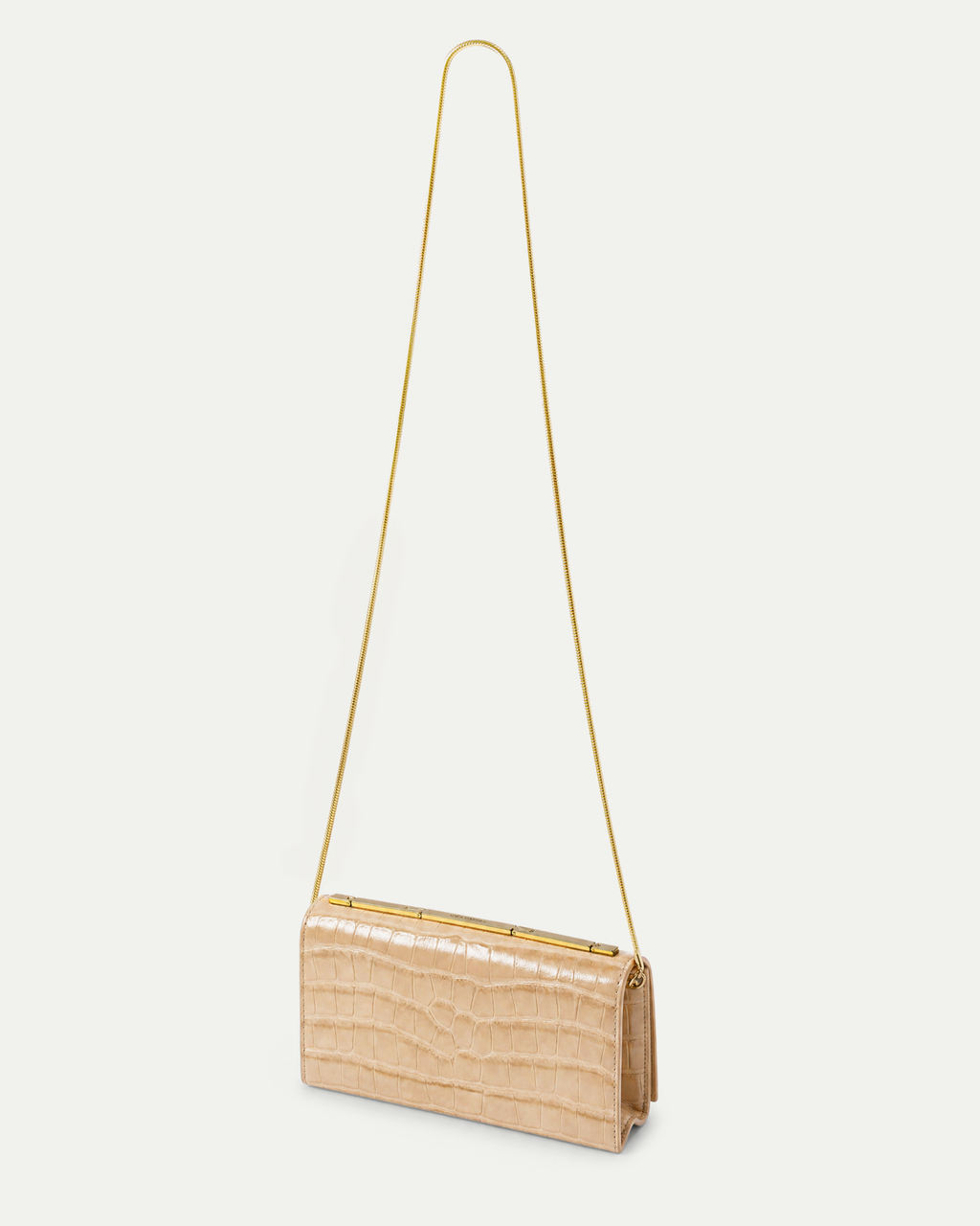 Veronica Beard Beige embossed leather crossbody bag with gold chain.