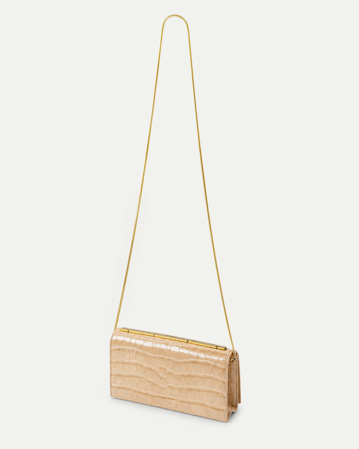 Veronica Beard Beige embossed leather crossbody bag with gold chain.