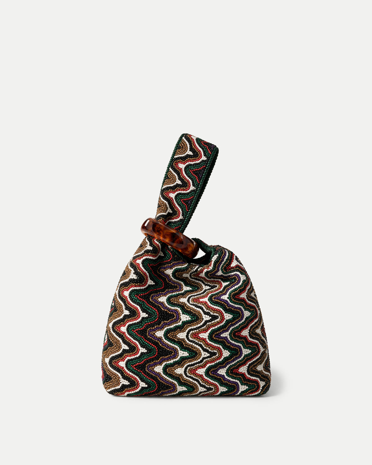 Veronica Beard Multicolor beaded zig-zag patterned pouch bag.
