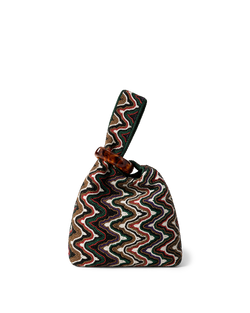 Veronica Beard Multicolor beaded zigzag wristlet handbag with tortoise ring.