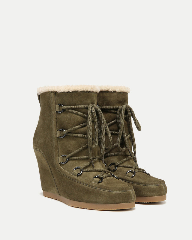 Elfred Suede Wedge Bootie - Army - 2
