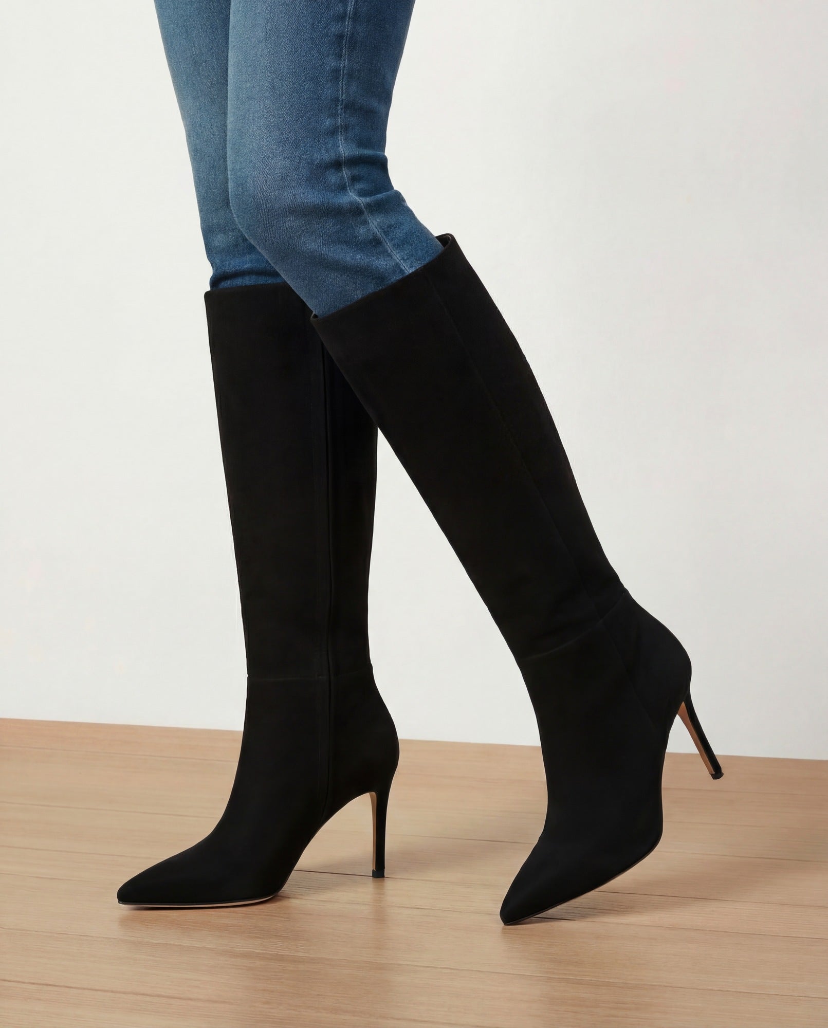 Lisa Stiletto Boot | Wide-Calf in Black Suede | Veronica Beard