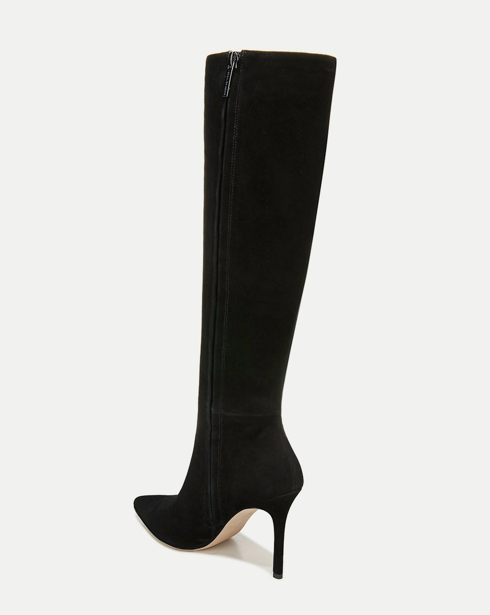 Louis Vuitton Black Suede Knee High Boots Stiletto with Buckle EU 36 1/2,  US 6
