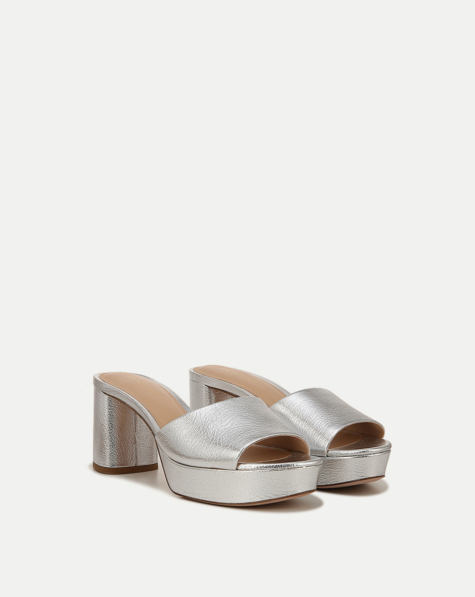 Dali Metallic Silver Leather Block Heel Sandal | Veronica Beard