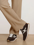 Veronica Beard Brown suede and wool sneakers with white laces.