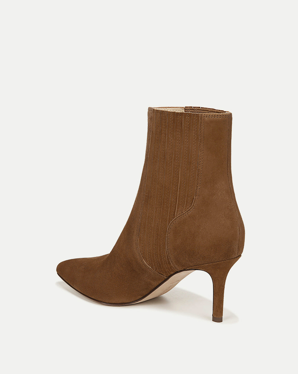 Veronica Beard Brown suede pointed-toe stiletto ankle boot.