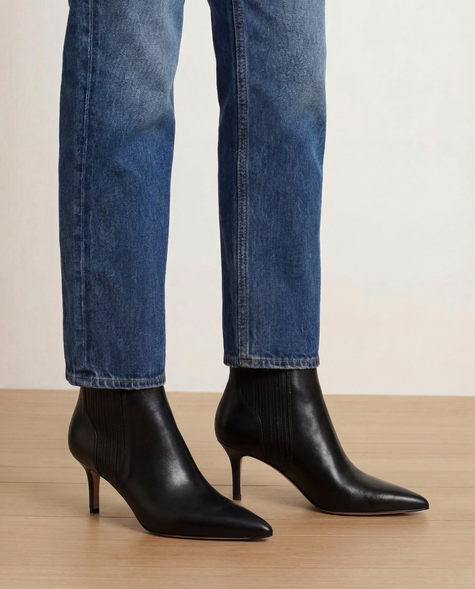 Lisa Mid-Heel Ankle Boot in Black Leather | Veronica Beard