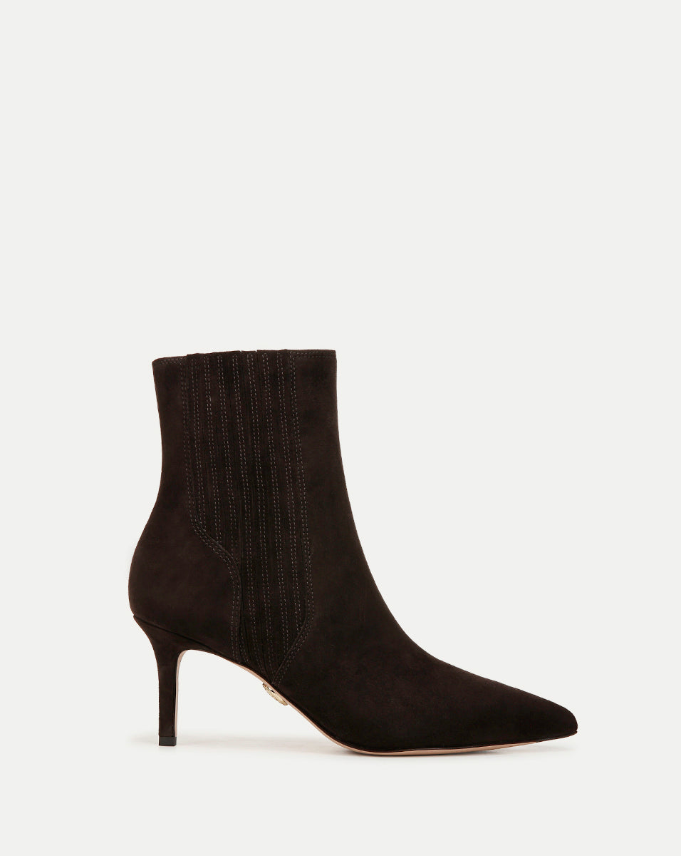 Lisa Suede Mid-Heel Bootie in Espresso | Veronica Beard