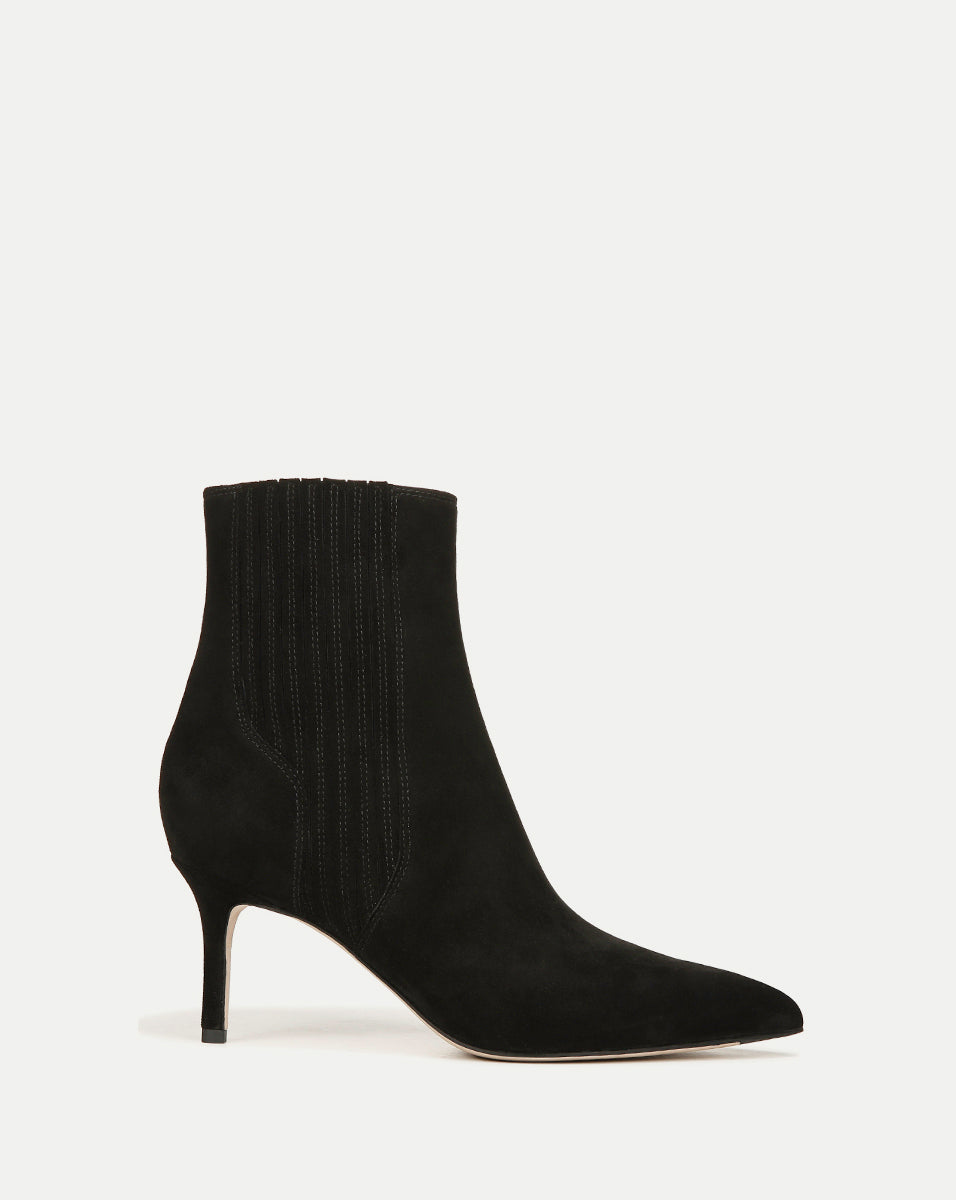 Lisa Mid-Heel Suede Bootie in Black | Veronica Beard