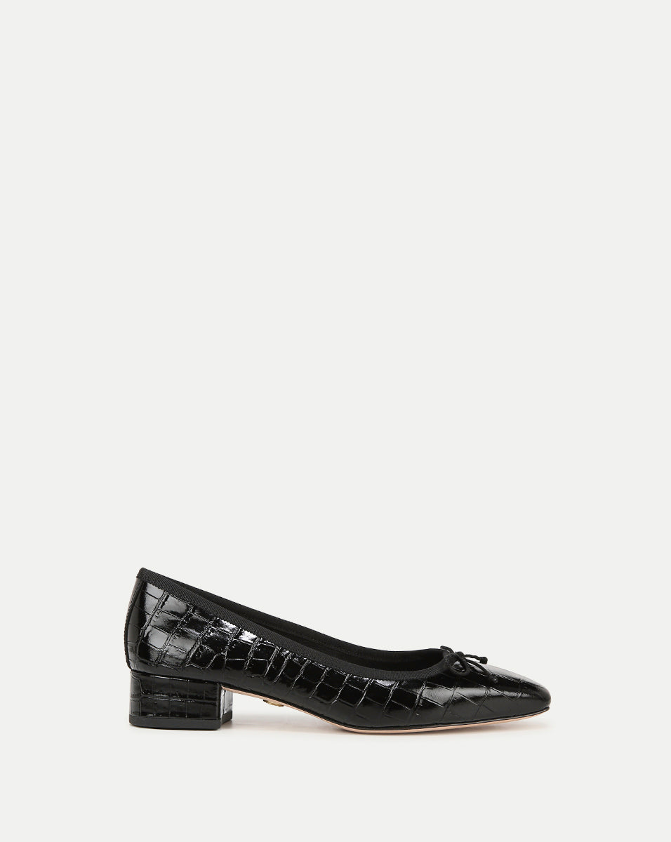 Cecile Croc-Embossed Ballet Pump in Black | Veronica Beard