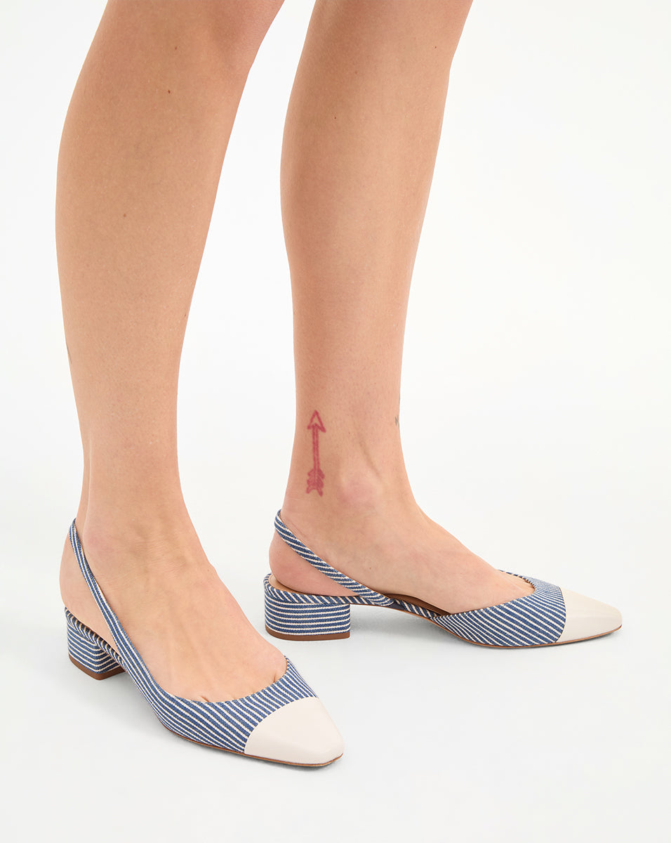 Veronica Beard Cecile Denim Cap-Toe Slingback - Blue