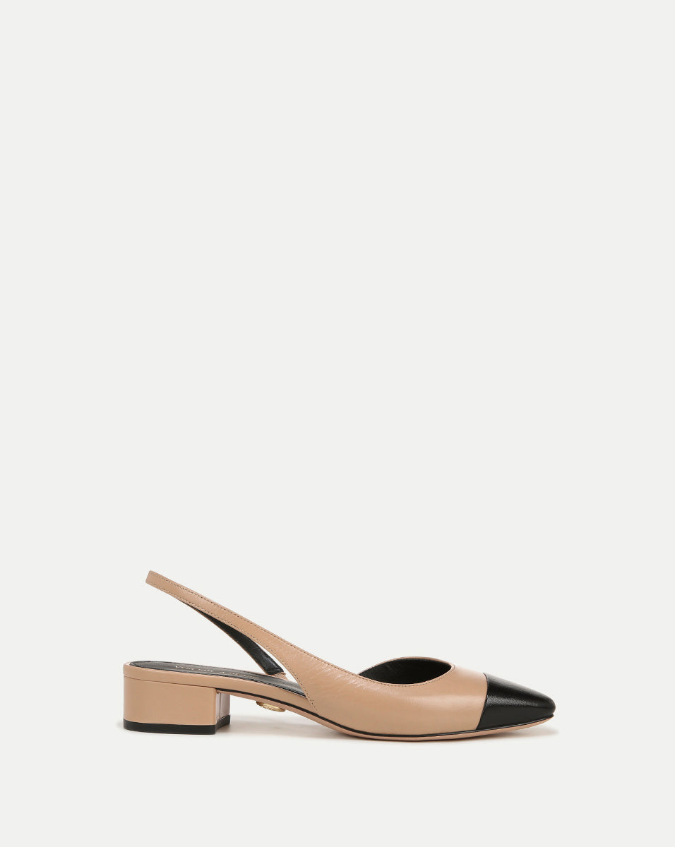 Cecile Leather Cap-Toe Slingback in Bisque/Black | Veronica Beard