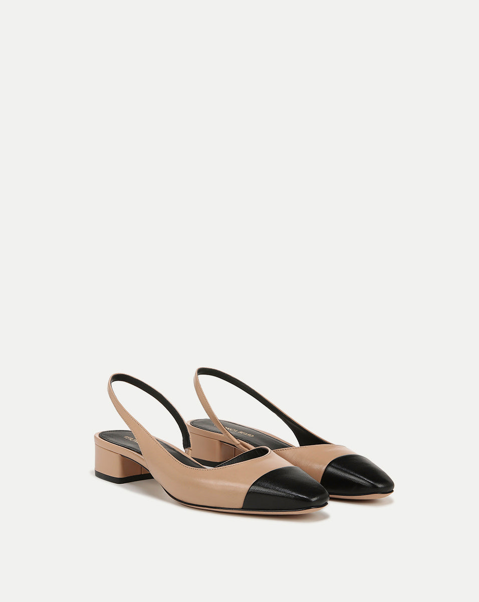 Veronica Beard Cecile Leather Cap-Toe Slingback - Bisque/Black