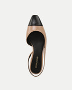 Veronica Beard Cecile Leather Cap-Toe Slingback - Bisque/Black