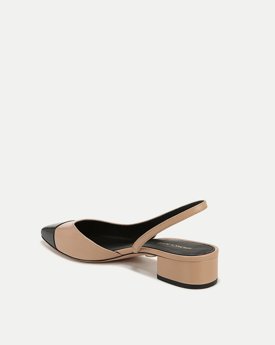 Veronica Beard Cecile Leather Cap-Toe Slingback - Bisque/Black