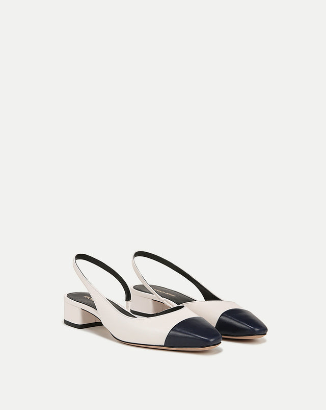 Cecile Leather Cap-Toe Slingback - Lily/Navy - 2