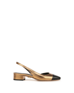 Veronica Beard Cecile Leather Cap-Toe Slingback - Gold/Black