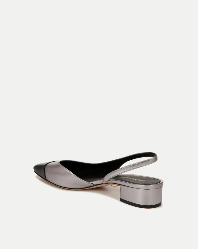 Cecile Leather Cap-Toe Slingback - Silver/Black - 4