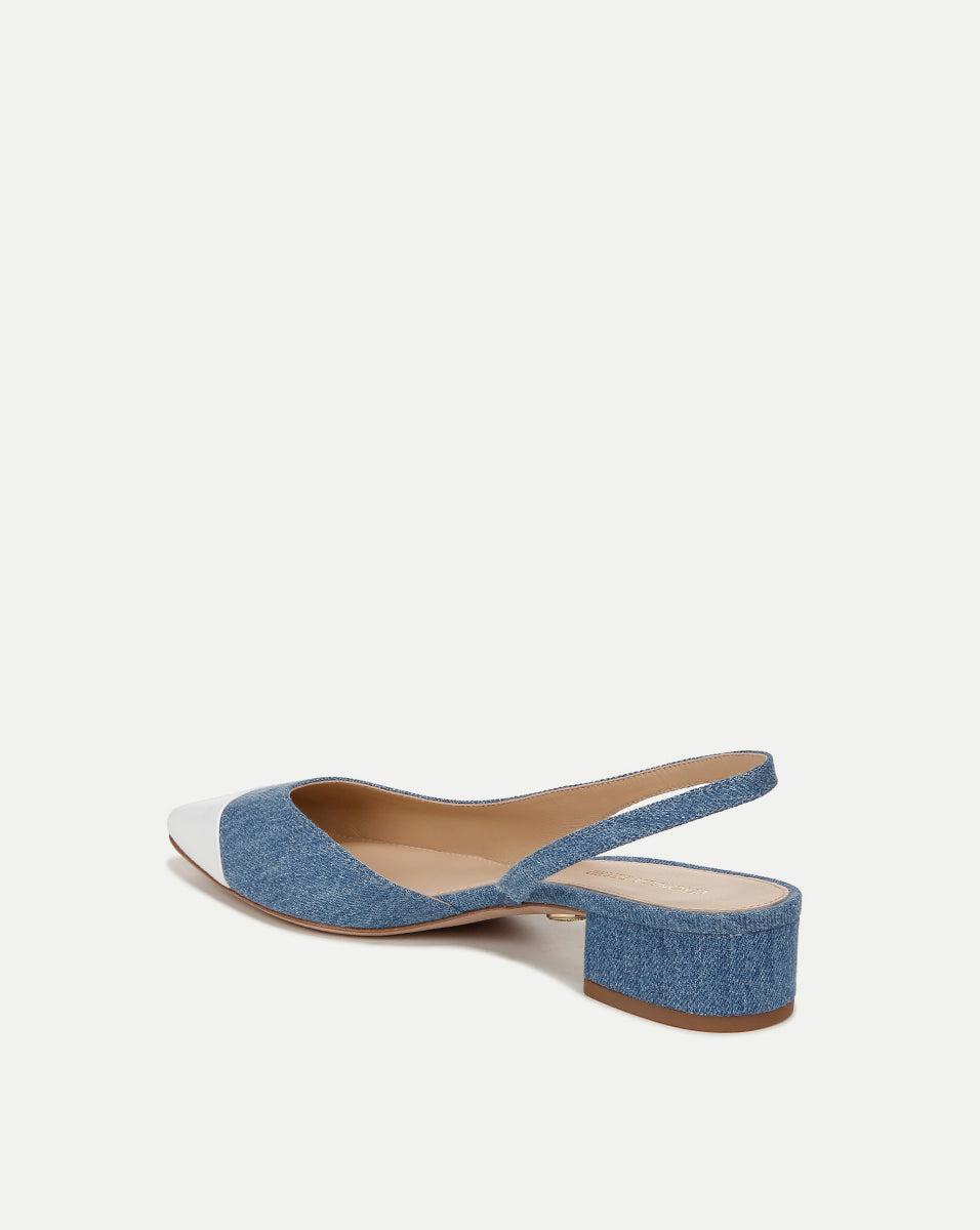 Cecile Denim Cap-Toe Slingback in Denim/Coconut Veronica Beard
