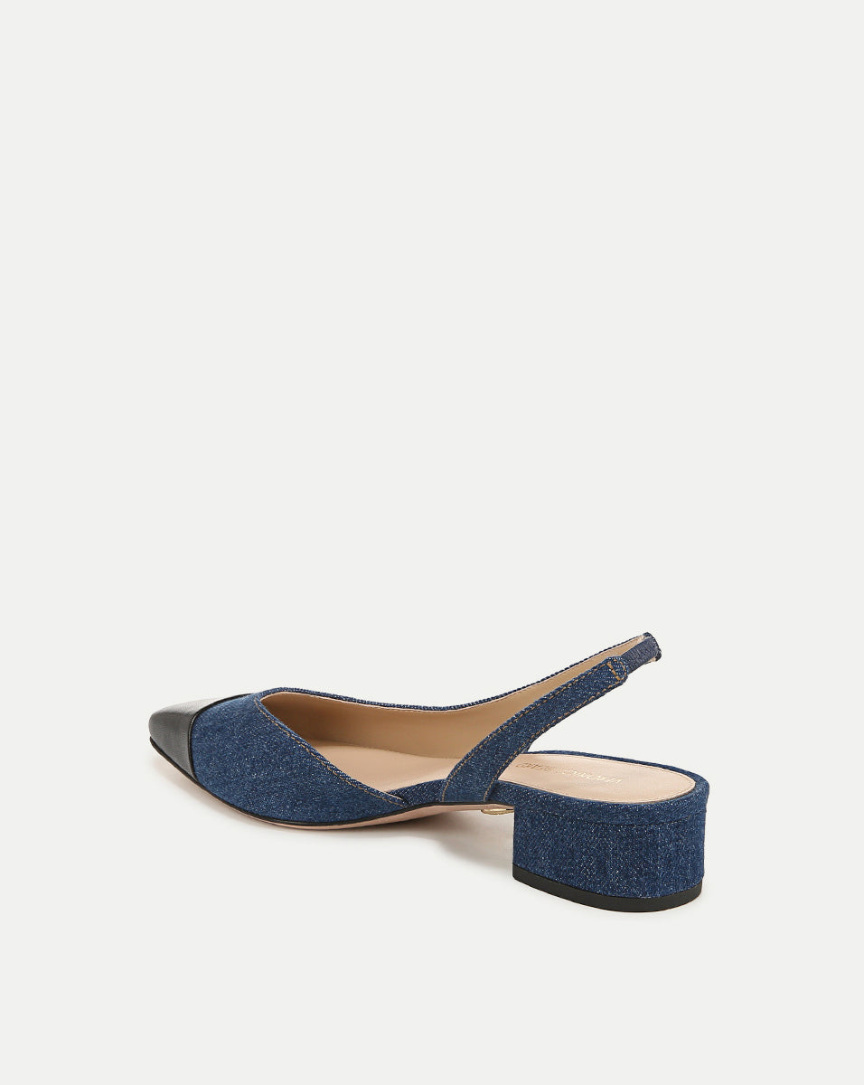 Cecile Denim Cap-Toe Slingback in Indigo/Black | Veronica Beard