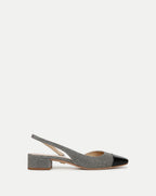 Veronica Beard Cecile Lurex Cap-Toe Slingback - Silver Lurex/Black