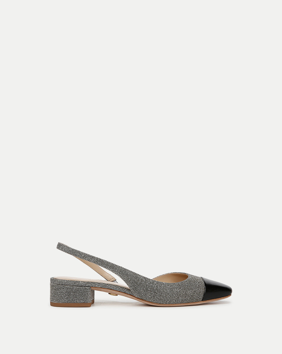 Veronica Beard Cecile Lurex Cap-Toe Slingback - Silver Lurex/Black