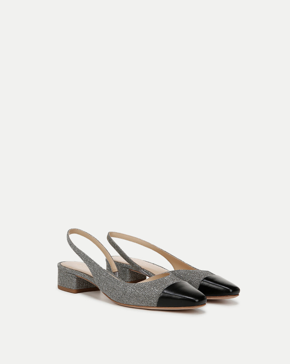 Veronica Beard Cecile Lurex Cap-Toe Slingback - Silver Lurex/Black