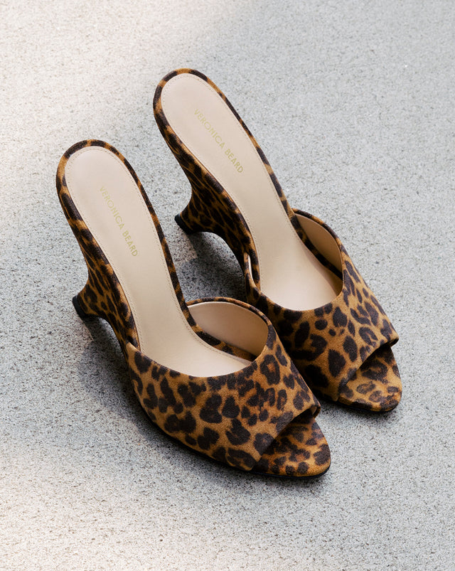 Mila Sculpted Wedge Slide Leopard Suede Sandal
