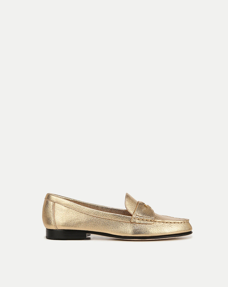 Penny Metallic Leather Loafer in Gold | Veronica Beard