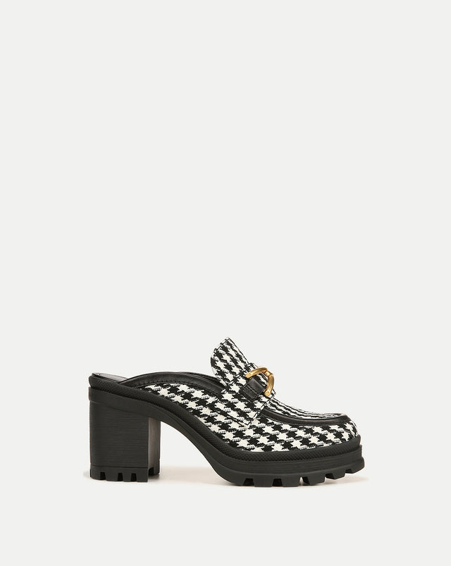 Wynter Houndstooth Loafer Mule - Black/White - 1