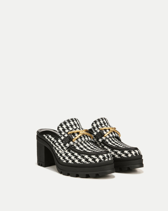 Wynter Houndstooth Loafer Mule - Black/White - 2