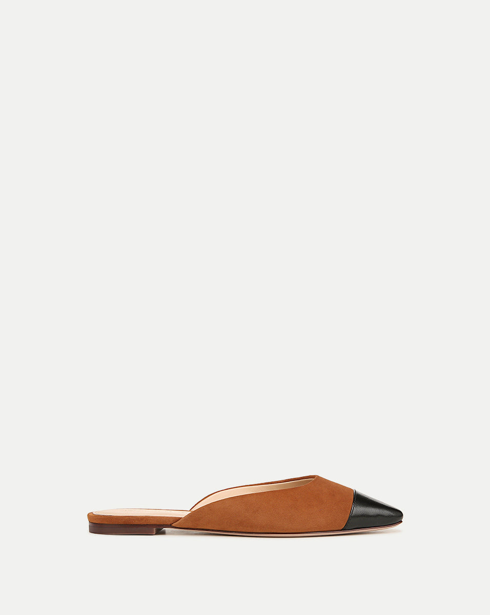 Carlotta Suede Flat in Black/Caramel | Veronica Beard