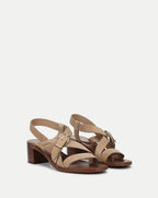Veronica Beard Etta Suede Mid-Heel Sandal - Sand