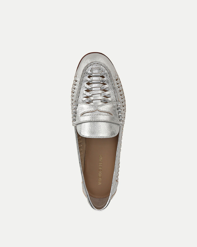 Penny Woven Metallic Leather Loafer - Silver - 3