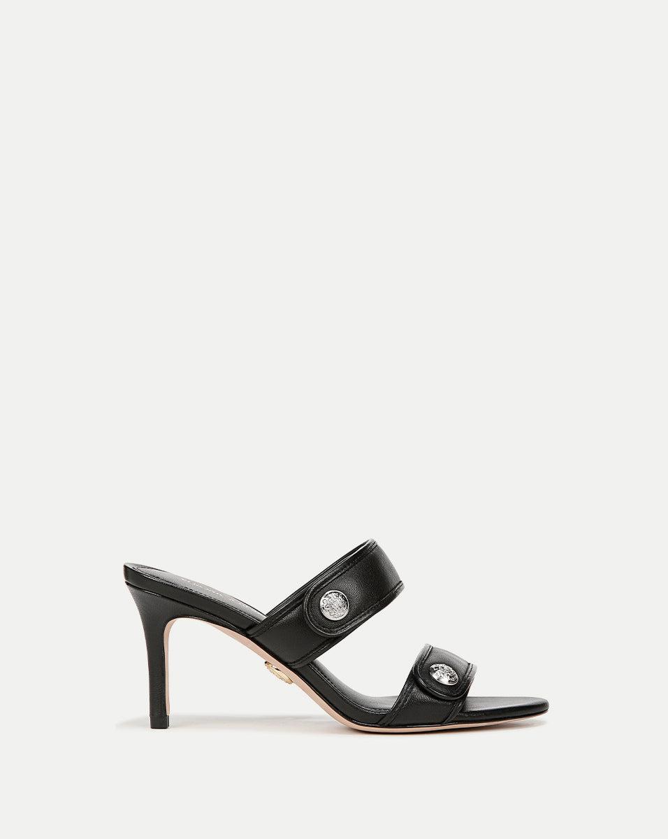 Sona 3" Black Leather Heel Sandal | Veronica Beard